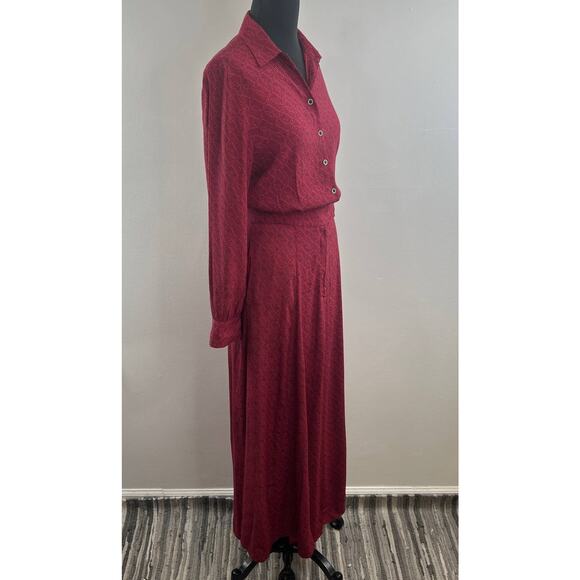Anthropologie Loveland Wine Red Button-Front DRESS Flare Modern Chic 6 - Picture 5 of 7